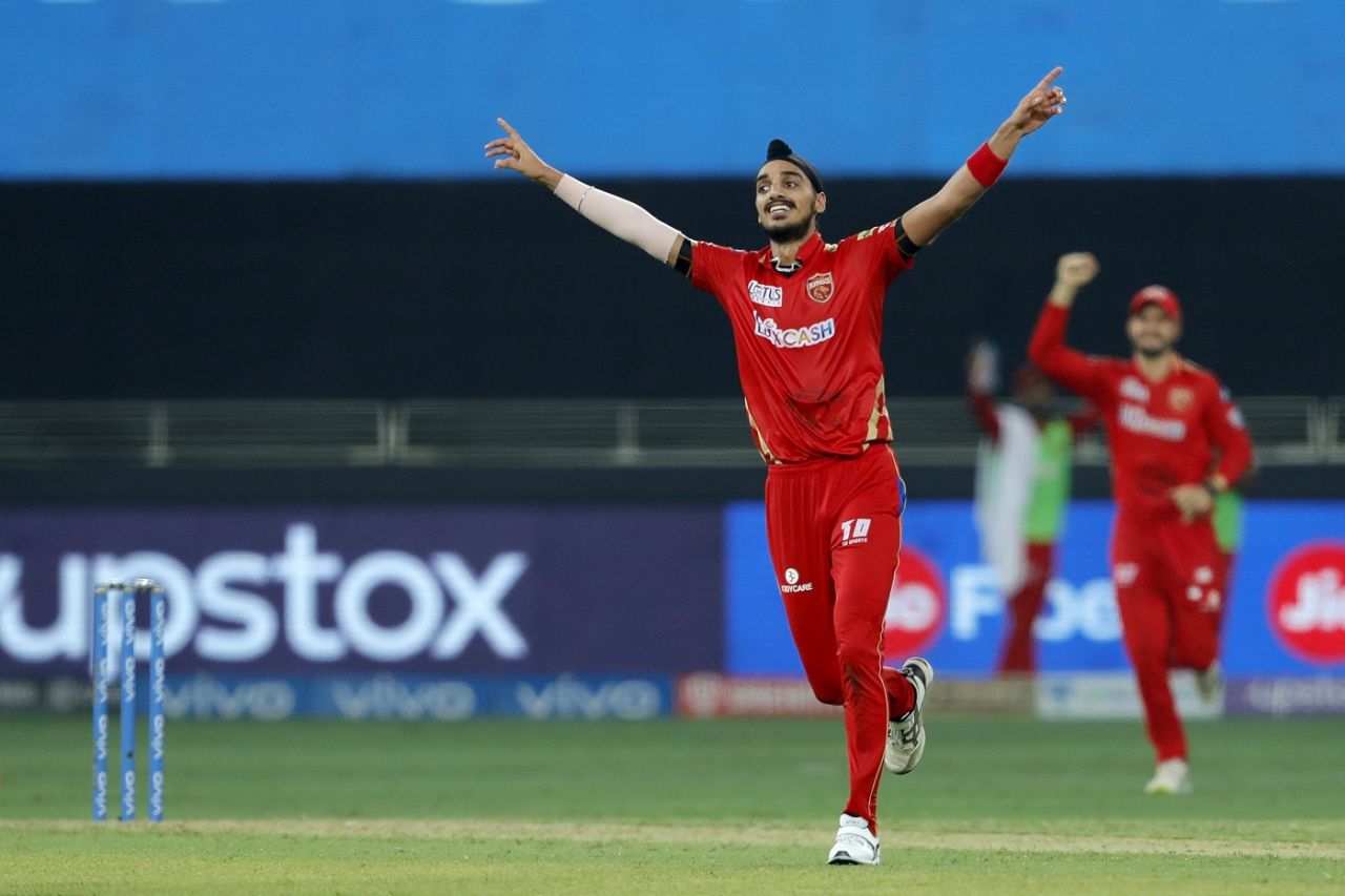 Arshdeep Singh wheels away after taking a wicket, Punjab Kings vs Rajasthan Royals, IPL 2021, Dubai, September 21, 2021