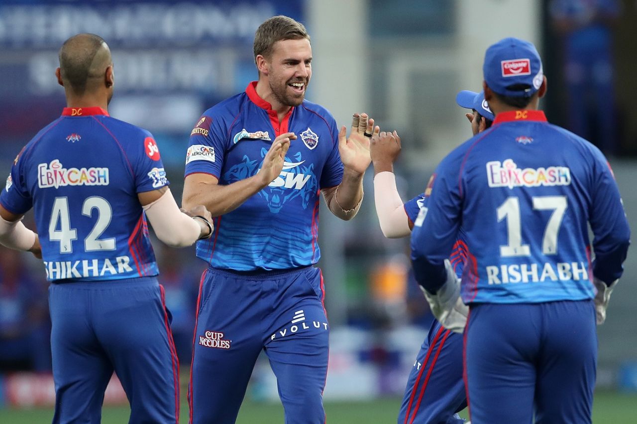 Anrich Nortje took out David Warner early in the first over, Delhi Capitals vs Sunrisers Hyderabad, 33rd match, IPL 2021, Dubai, September 22, 2021