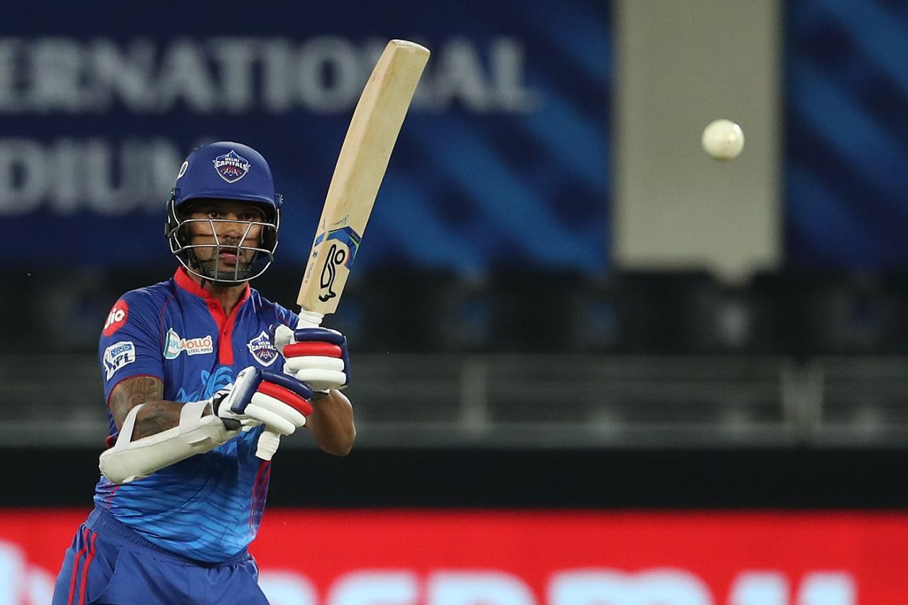 Shikhar Dhawan keeps his eyes on the ball, Delhi Capitals vs Sunrisers Hyderabad, IPL 2021, Dubai, September 22, 2021