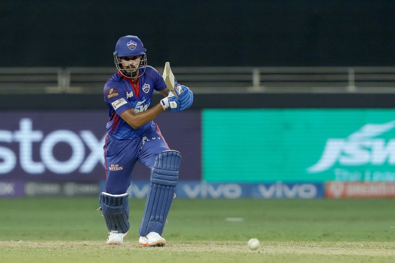 Shreyas Iyer punches down the ground, Delhi Capitals vs Sunrisers Hyderabad, IPL 2021, Dubai, September 22, 2021