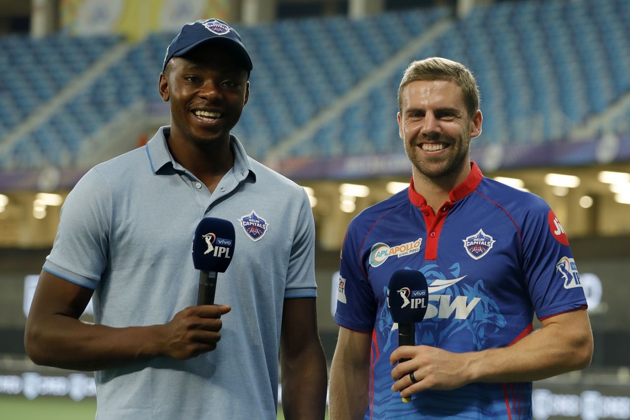 Kagiso Rabada and Anrich Nortje are all smiles, Delhi Capitals vs Sunrisers Hyderabad, 33rd match, IPL 2021, Dubai, September 22, 2021
