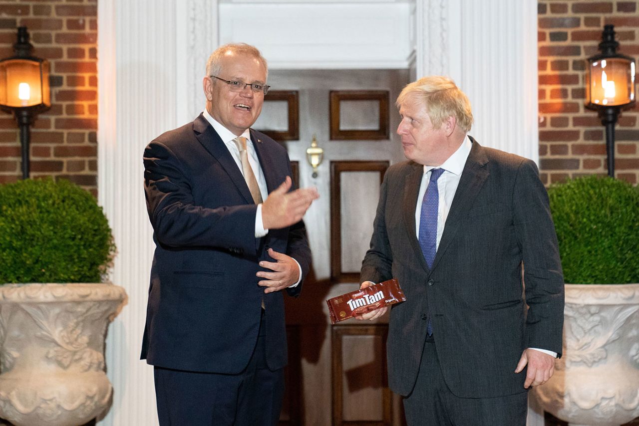 Australia Prime Minister Scott Morrison meets with Boris Johnson, Washington, September 21, 2021