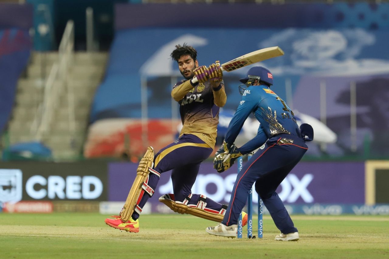 Venkatesh Iyer muscles one away, Mumbai Indians vs Kolkata Knight Riders, Abu Dhabi, IPL 2021, September 23, 2021