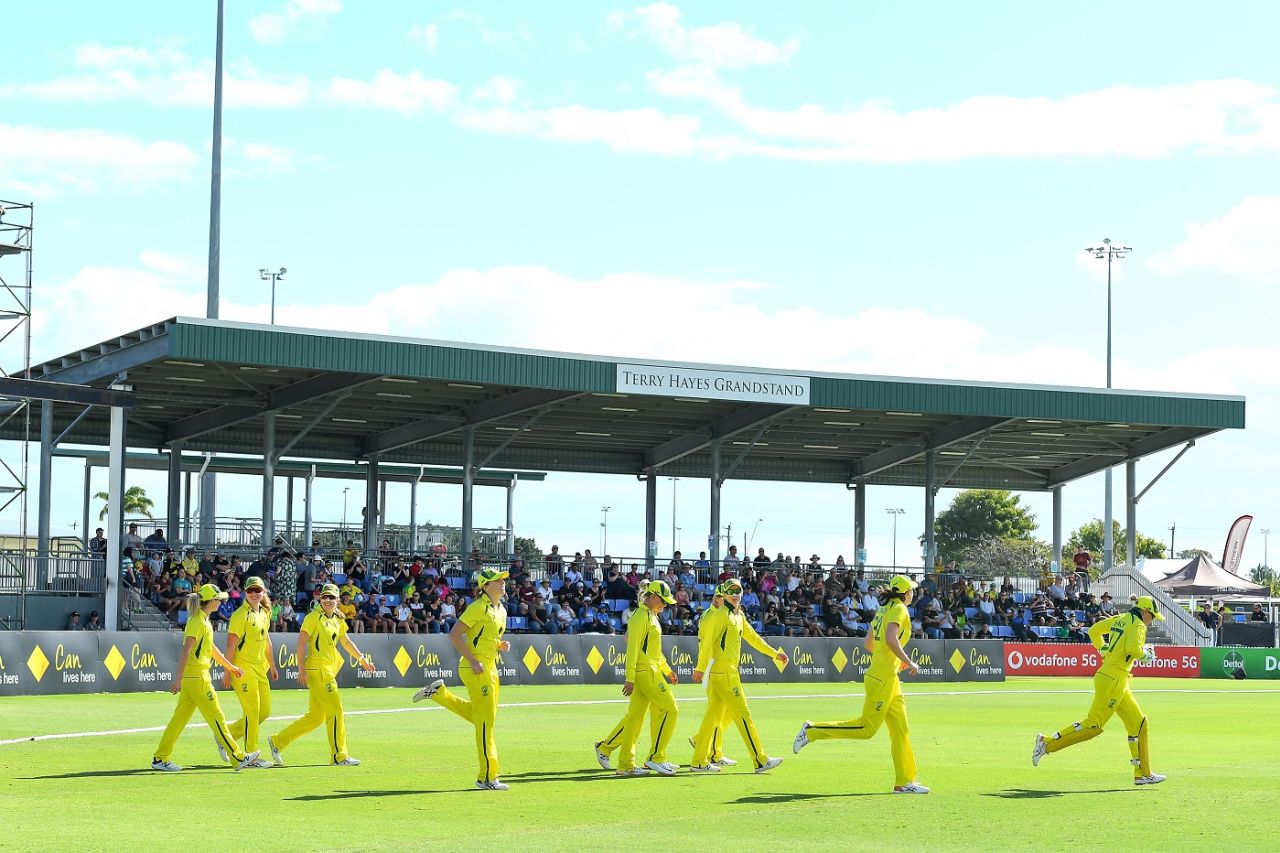 The Australian team strides onto the field, Australia Women vs India Women, 2nd ODI, Mackay, September 24, 2021