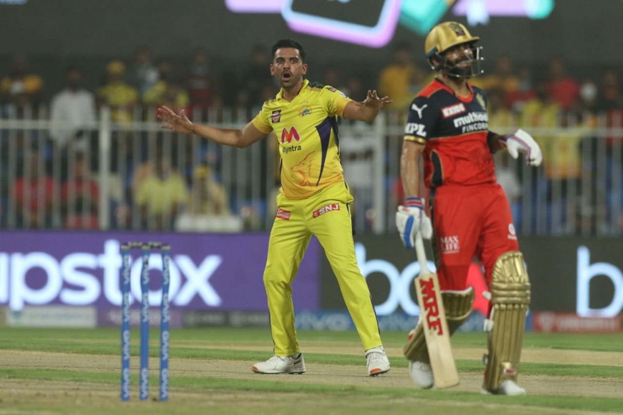 Deepak Chahar can't believe he's had an appeal turned down, Royal Challengers Bangalore vs Chennai Super Kings, IPL 2021, Sharjah, September 24, 2021