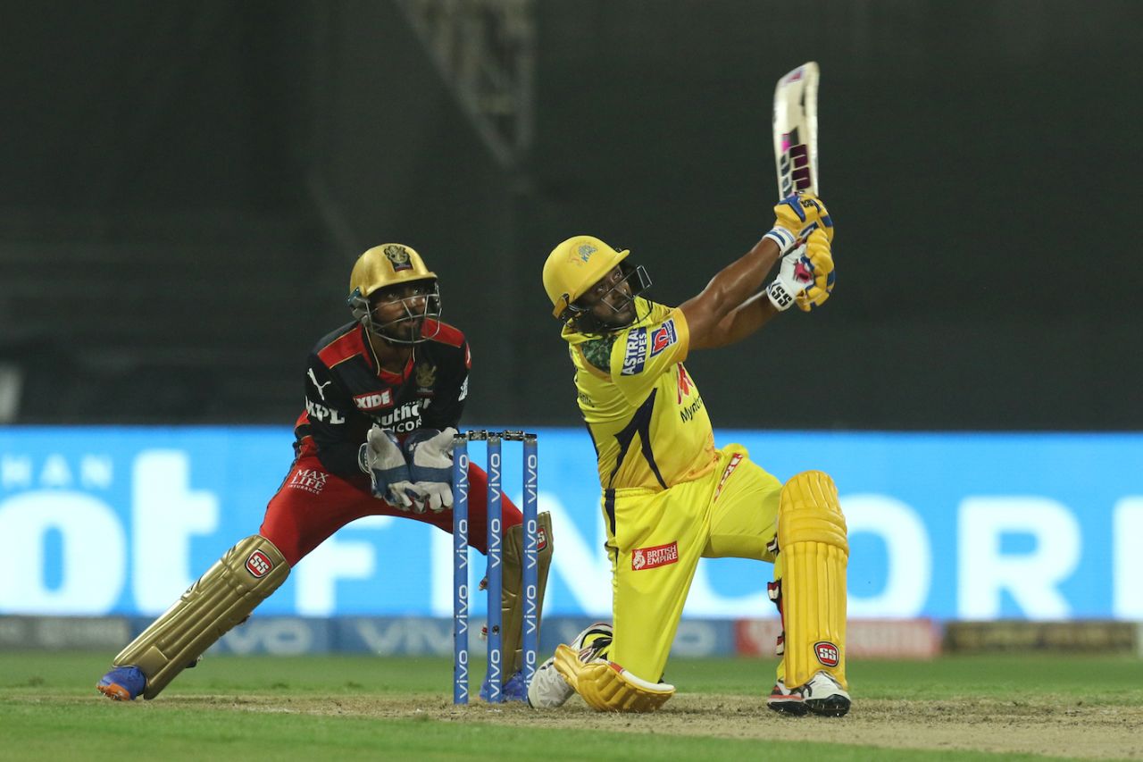 Ambati Rayudu slams one over the leg-side boundary, Royal Challengers Bangalore vs Chennai Super Kings, IPL 2021, Sharjah, September 24, 2021