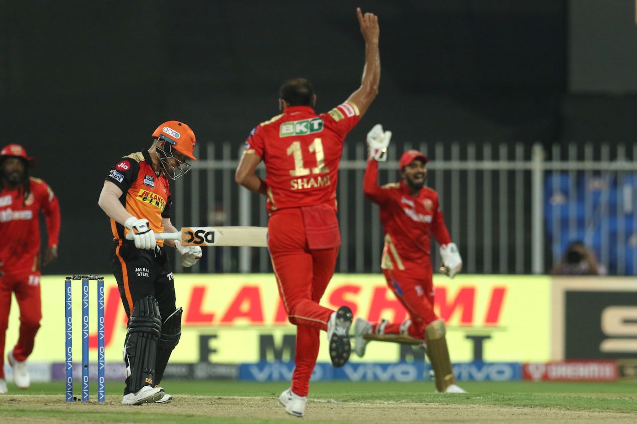 David Warner was out caught behind off Mohammed Shami in the first over, Sunrisers Hyderabad vs Punjab Kings, IPL 2021, Sharjah, September 25, 2021