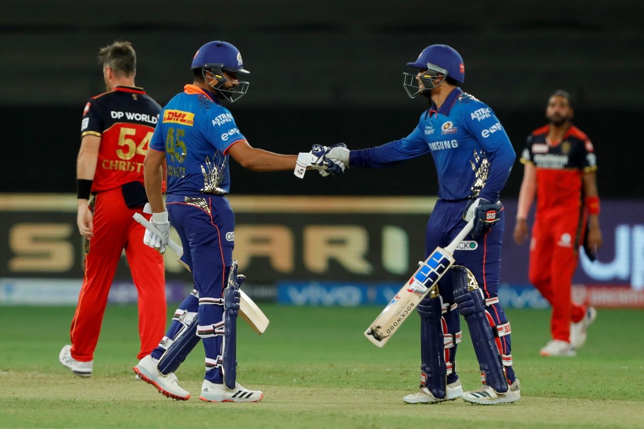 Rohit Sharma and Quinton de Kock put on a 57-run stand, Royal Challengers Bangalore vs Mumbai Indians, Dubai, IPL 2021, September 26, 2021