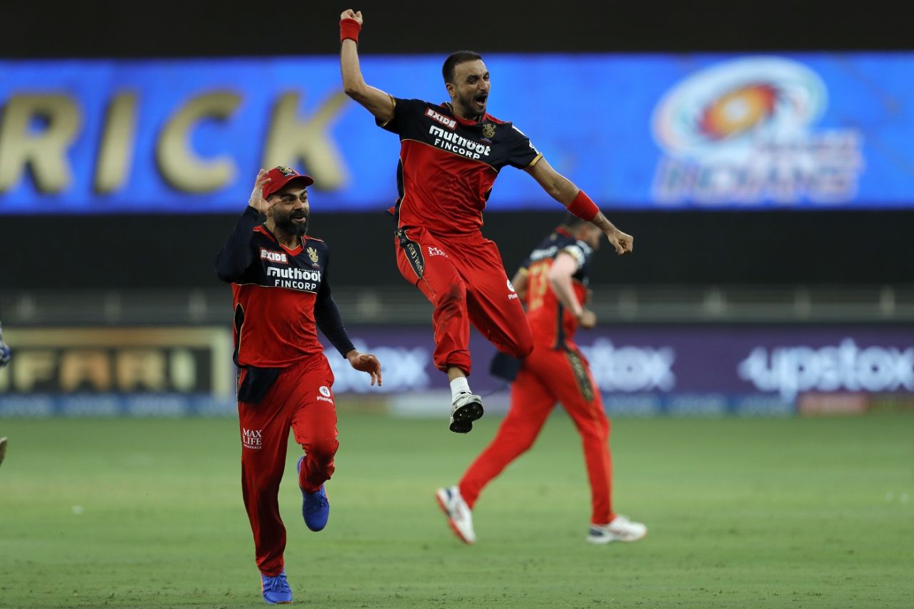 Harshal Patel is over the moon after completing a hat-trick, Royal Challengers Bangalore vs Mumbai Indians, Dubai, IPL 2021, September 26, 2021