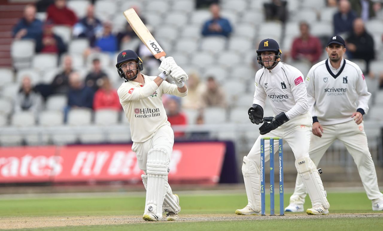 Josh Bohannon swings to leg, Lancashire vs Warwickshire, County Championship, Division One, Old Trafford, September 1, 2021