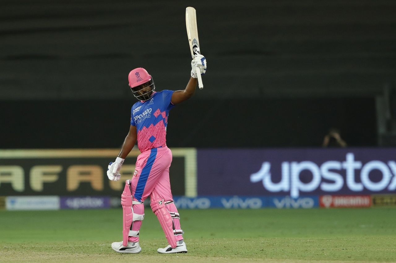 Sanju Samson's fine form continues as he acknowledges the applause for his fifty, Rajasthan Royals vs Sunrisers Hyderabad, Dubai, IPL 2021, September 27, 2021