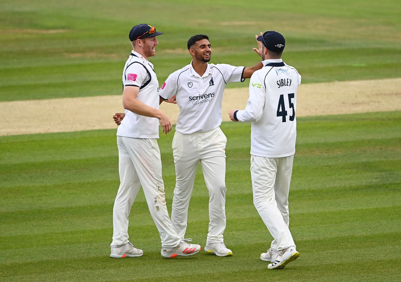 Manraj Johal celebrates his maiden first-class wicket, Warwickshire vs Lancashire, Bob Willis Trophy final, Lord's, 1st day, September 28, 2021