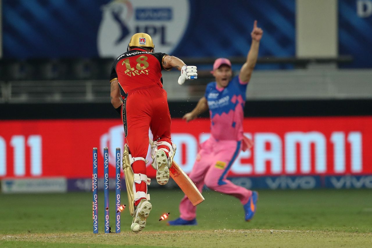 Virat Kohli was run-out off a Riyan Parag direct hit, Rajasthan Royals vs Royal Challengers Bangalore, IPL 2021, September 29, 2021