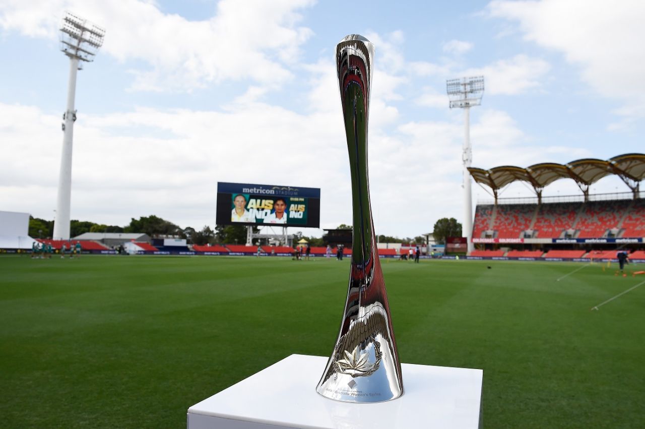 A view of the India/Australia Women's Series Trophy at Metricon Stadium ahead of the pink-ball Test, Australia Women vs India Women, Only Test, Day 1, Carrara, September 30, 2021