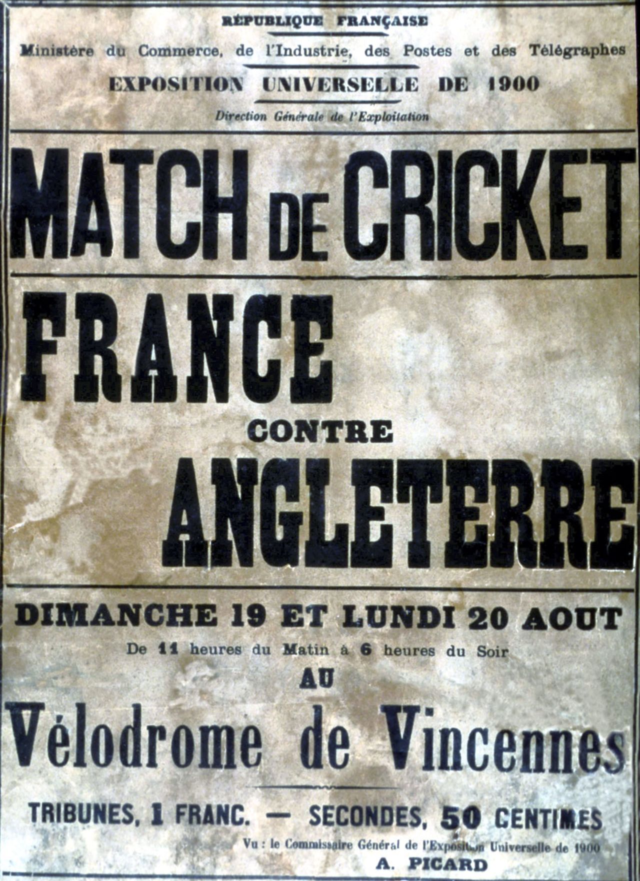Handbill for the 1900 Olympic cricket tournament