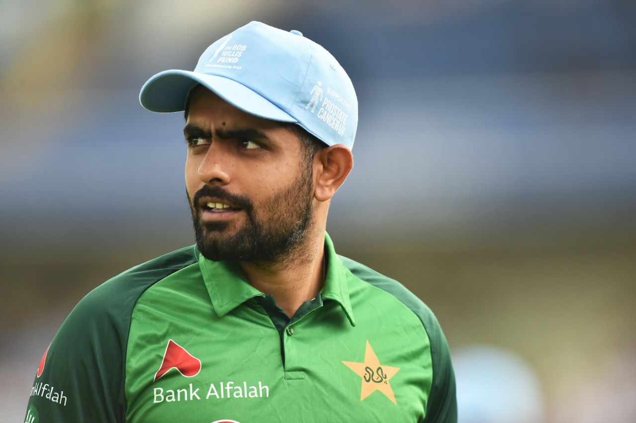 Babar Azam wears a "Blue For Bob" cap in memory of former player Bob Willis, England vs Pakistan, 3rd ODI, Edgbaston, July 13, 2021