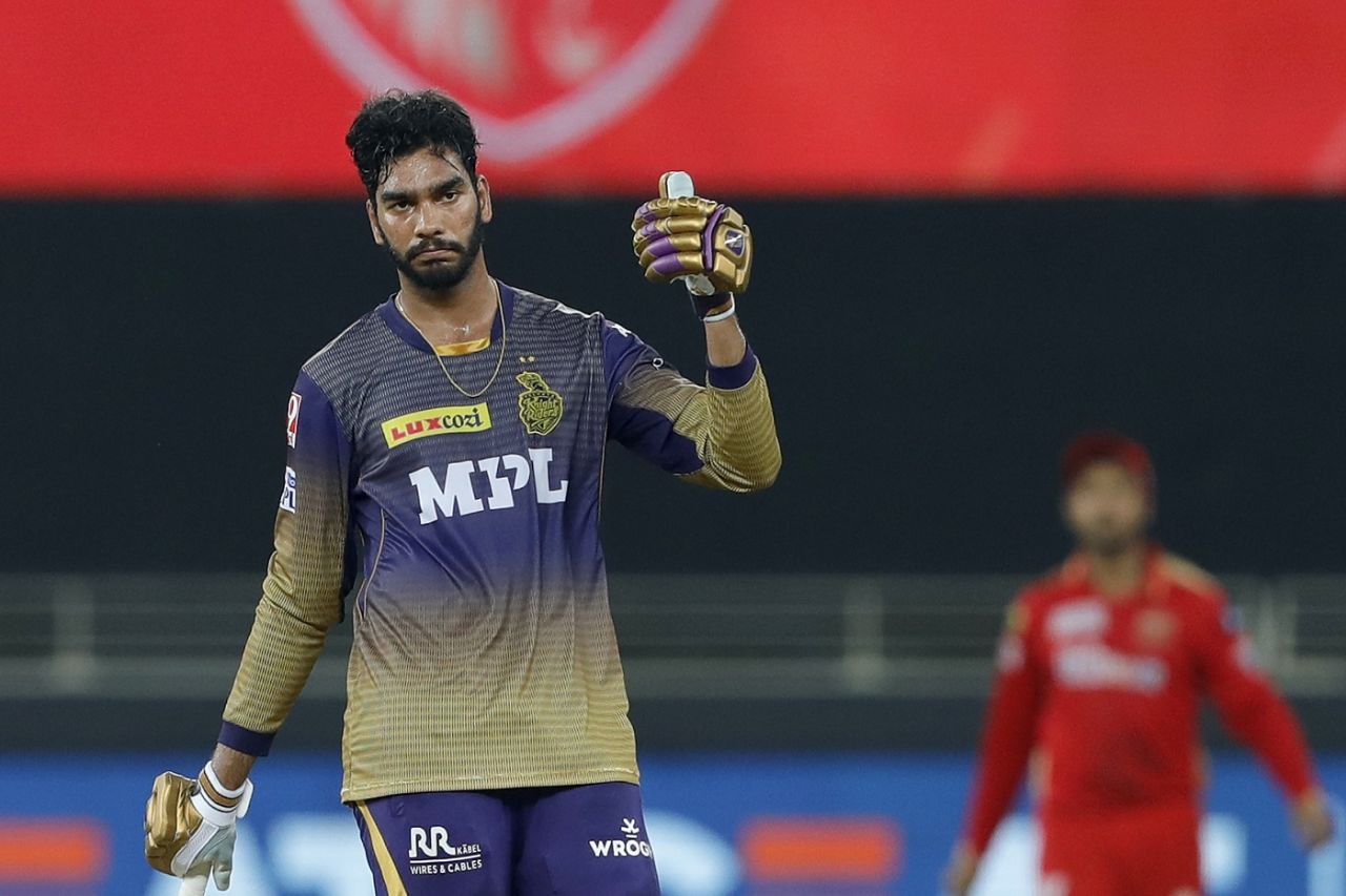 Venkatesh Iyer gives a thumbs-up after reaching his half-century, Kolkata Knight Riders vs Punjab Kings, IPL 2021, Dubai, October 1, 2021