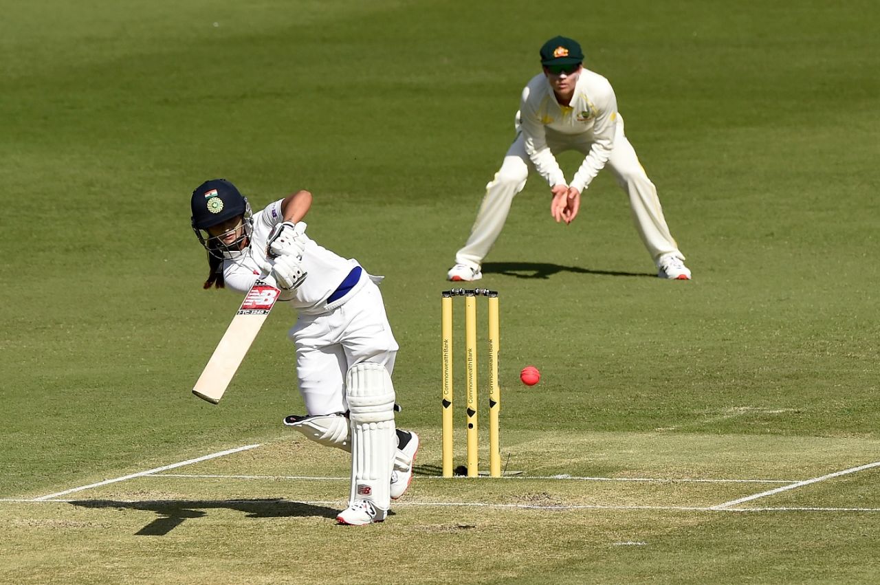 Taniya Bhatia walks into the on-drive, Australia Women vs India Women, Only Test, Day 3, Carrara, October 2, 2021
