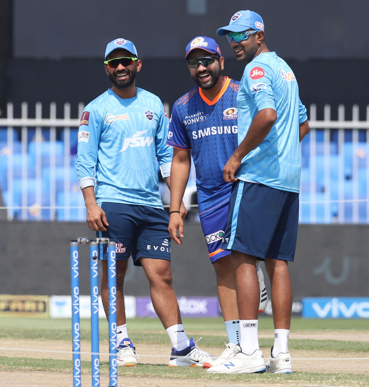 Ajinkya Rahane, Rohit Sharma and R Ashwin share a laugh, Mumbai Indians vs Delhi Capitals, IPL 2021, Sharjah, October 2, 2021