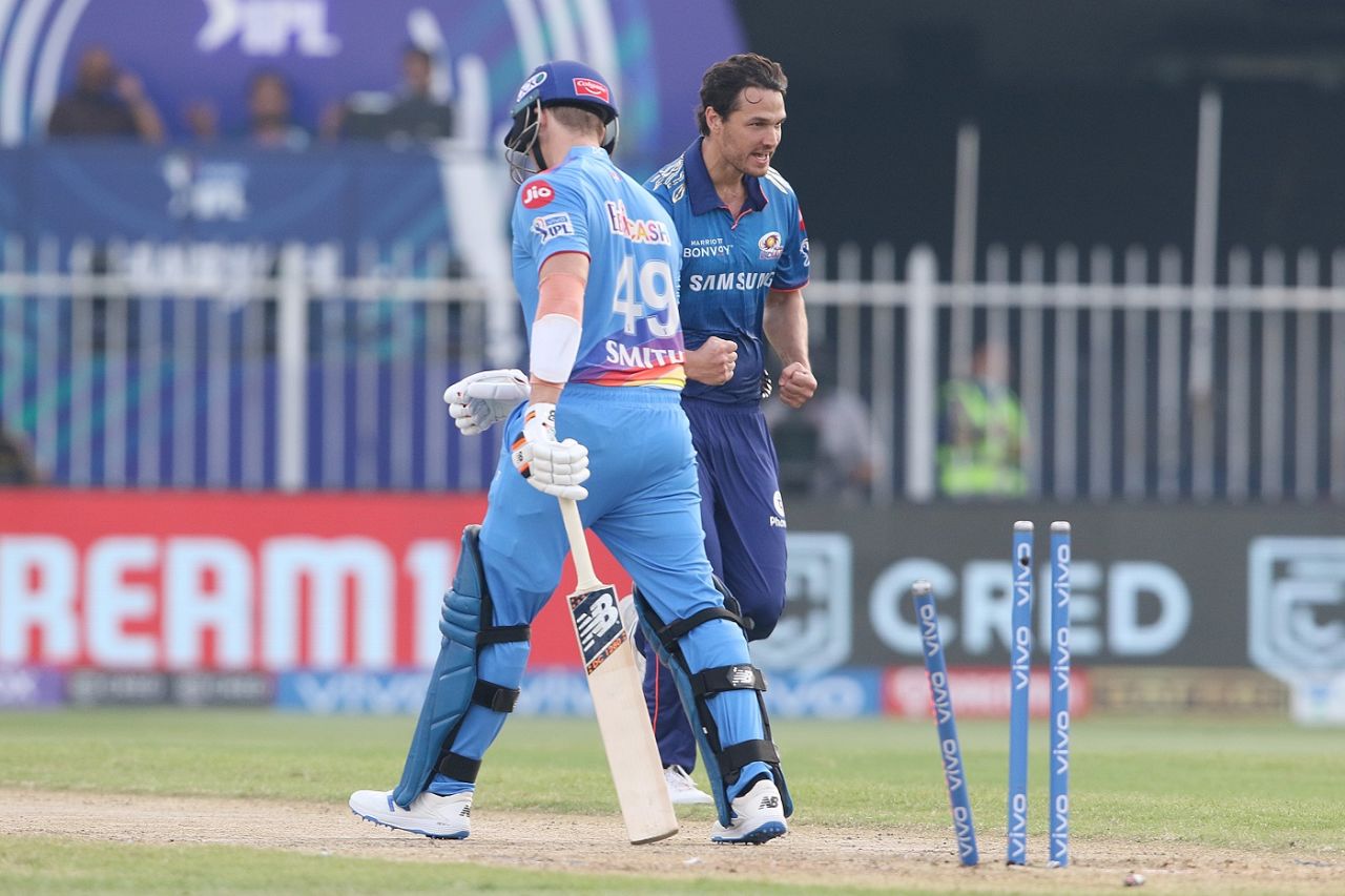 Nathan Coulter-Nile sent Steven Smith back, Mumbai Indians vs Delhi Capitals, IPL 2021, Sharjah, October 2, 2021