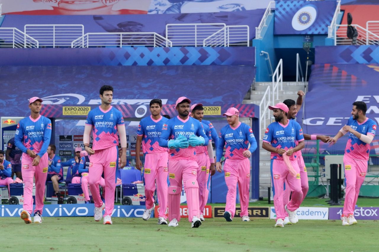 Sanju Samson leads Rajasthan Royals out, Chennai Super Kings vs Rajasthan Royals, IPL 2021, Abu Dhabi, October 2, 2021