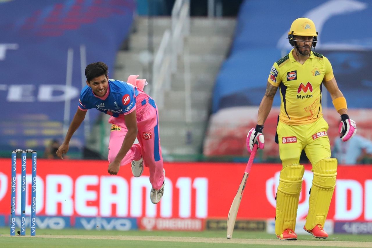 Akash Singh bowls, Chennai Super Kings vs Rajasthan Royals, IPL 2021, Abu Dhabi, October 2, 2021