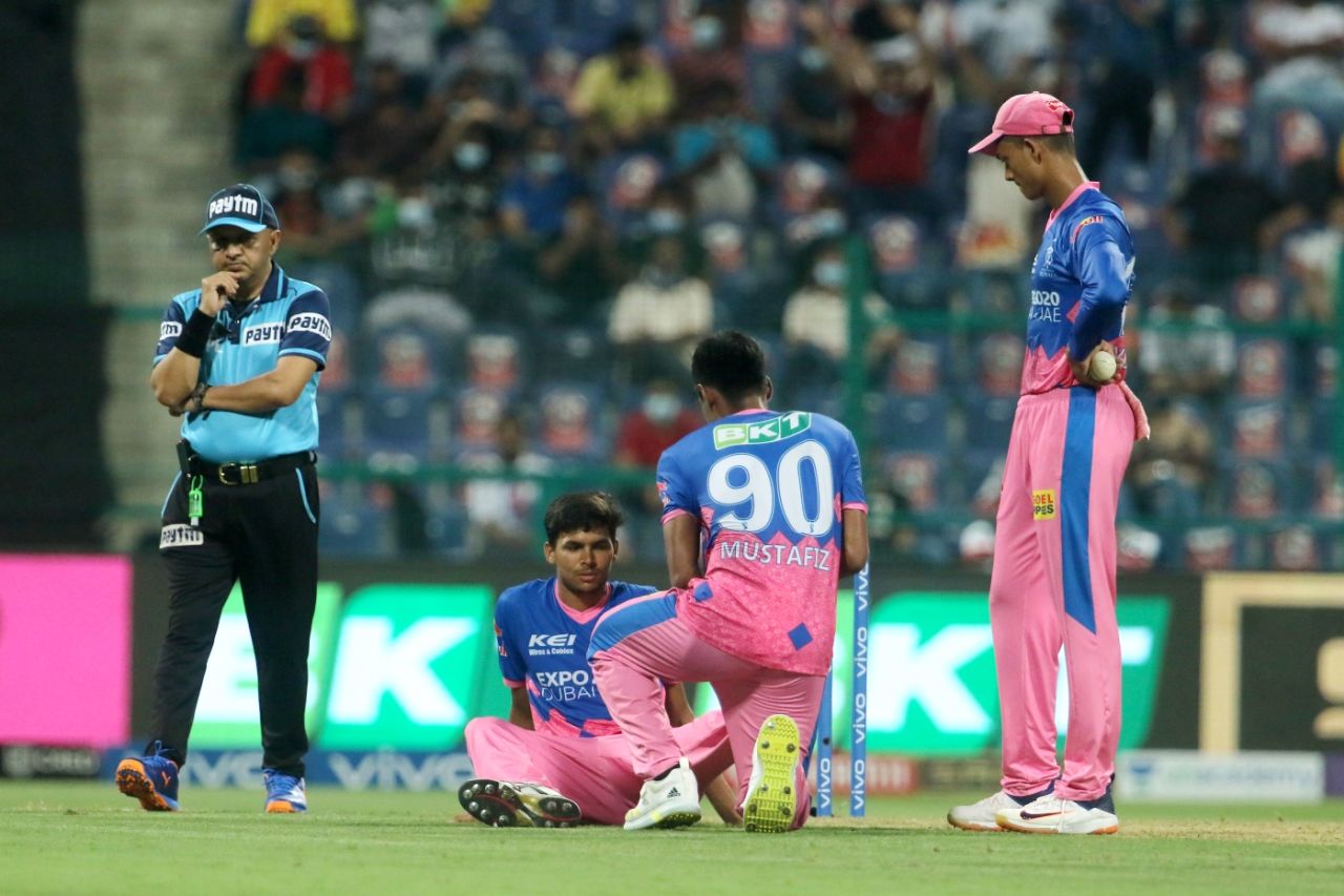 Akash Singh needed some attention on the field, Chennai Super Kings vs Rajasthan Royals, IPL 2021, Abu Dhabi, October 2, 2021