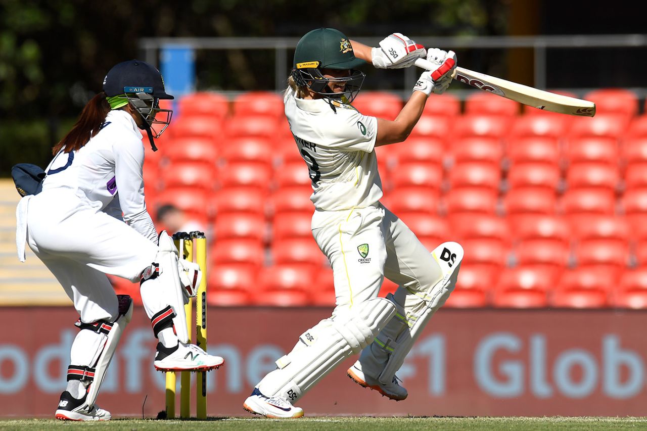 Ashleigh Gardner drives through the off side, Australia Women vs India Women, Only Test, Day 4, Carrara, October 3, 2021