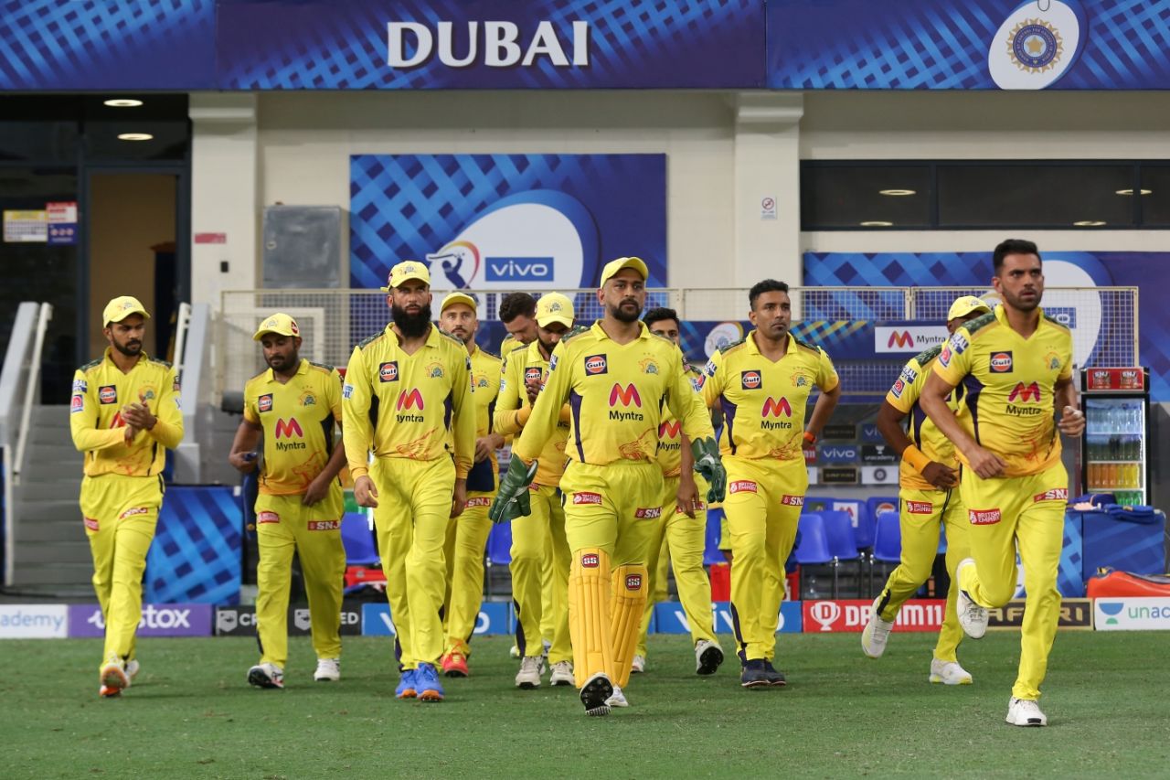 MS Dhoni leads Chennai Super Kings out, Delhi Capitals vs Chennai Super Kings, IPL 2021, Dubai, October 4, 2021