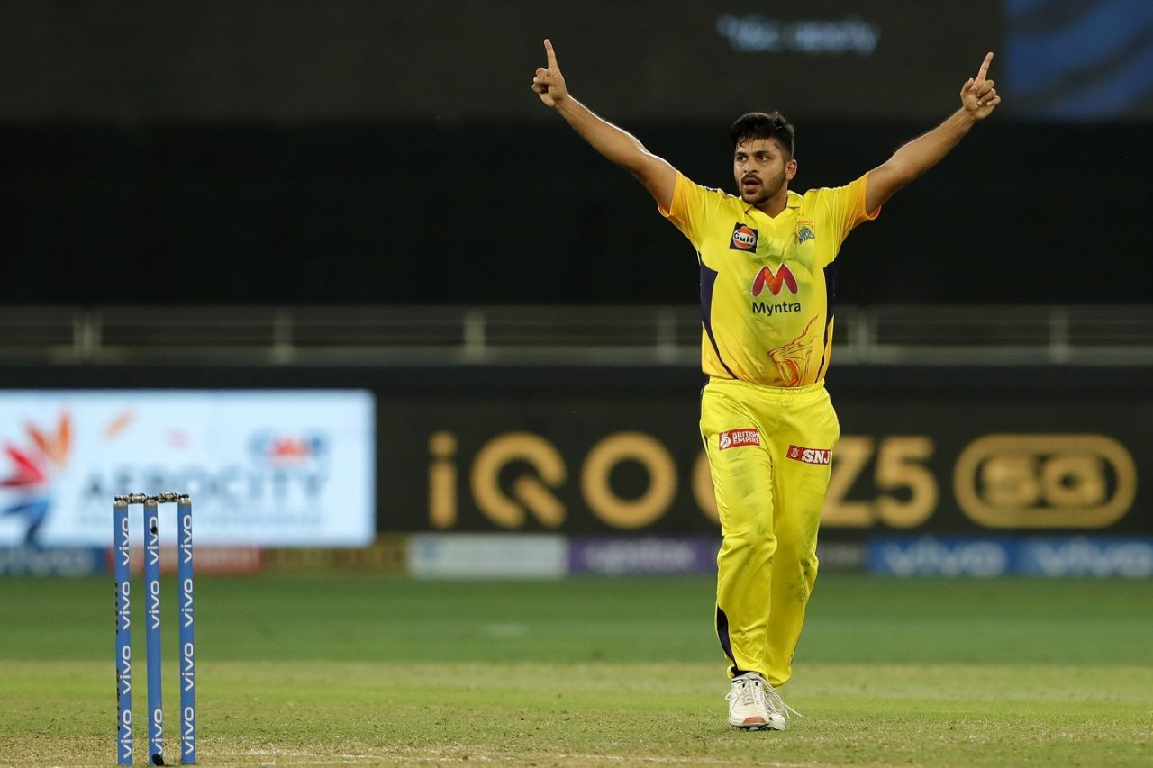 Shardul Thakur celebrates after dismissing Shikhar Dhawan, Delhi Capitals vs Chennai Super Kings, IPL 2021, Dubai, October 4, 2021
