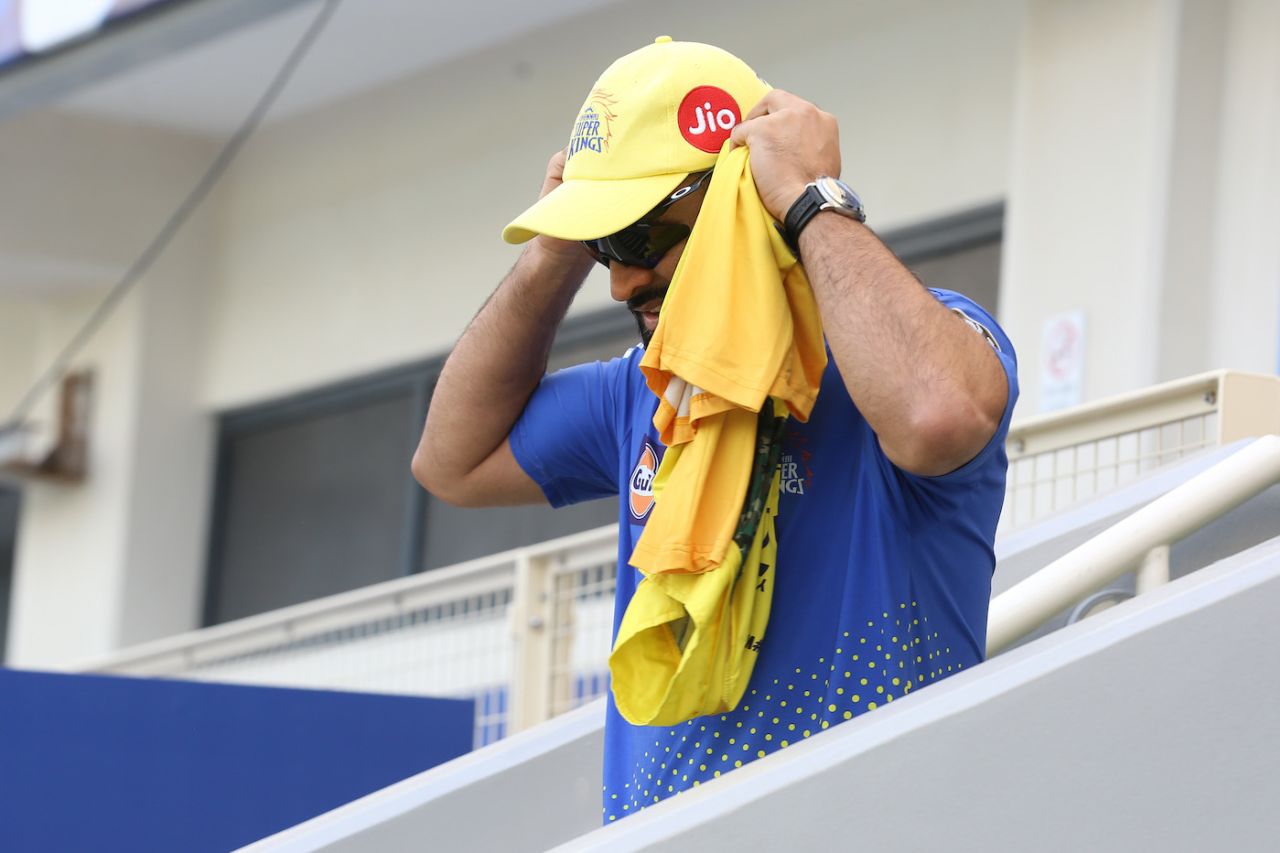 MS Dhoni walks out for a warm-up session, Chennai Super Kings vs Punjab Kings, IPL 2021, Dubai, October 7, 2021