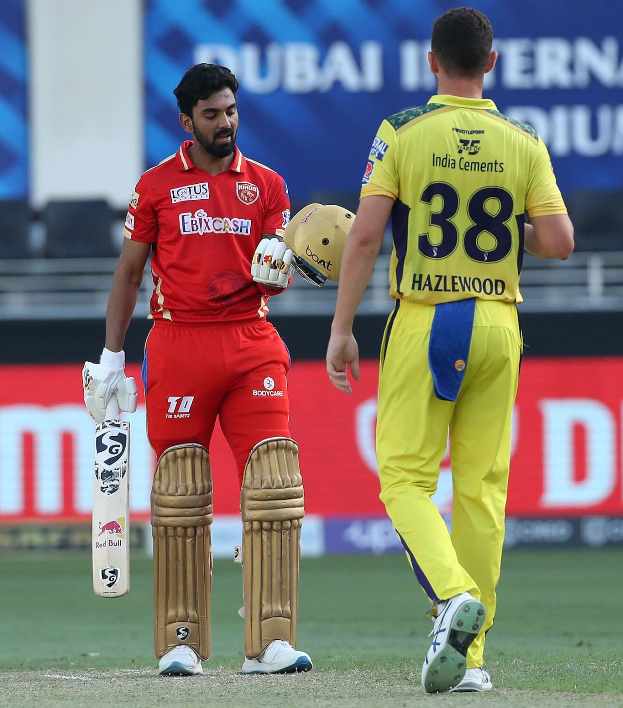 KL Rahul took a blow to the helmet off Josh Hazlewood, Chennai Super Kings vs Punjab Kings, IPL 2021, Dubai, October 7, 2021