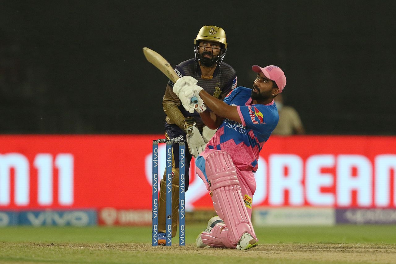 Rahul Tewatia provided the only bit of resistance from the Royals' point of view, Kolkata Knight Riders vs Rajasthan Royals, IPL 2021, Sharjah, October 7, 2021