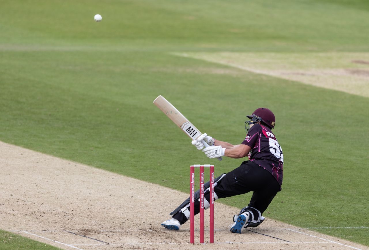 Roelof van der Merwe scoops the ball , Northamptonshire v Somerset, Vitality Blast, Wantage Road, August 30, 2020