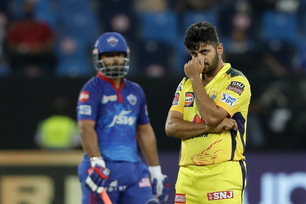 Shardul Thakur reacts in the field, Delhi Capitals vs Chennai Super Kings, IPL 2021 Qualifier 1, Dubai, October 10, 2021