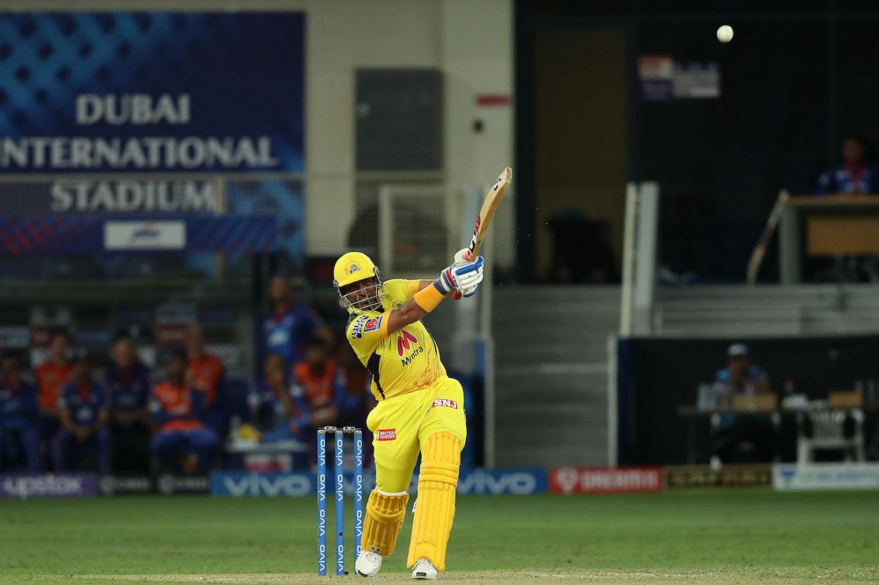 Robin Uthappa goes hard down the ground, Delhi Capitals vs Chennai Super Kings, IPL 2021 Qualifier 1, Dubai, October 10, 2021