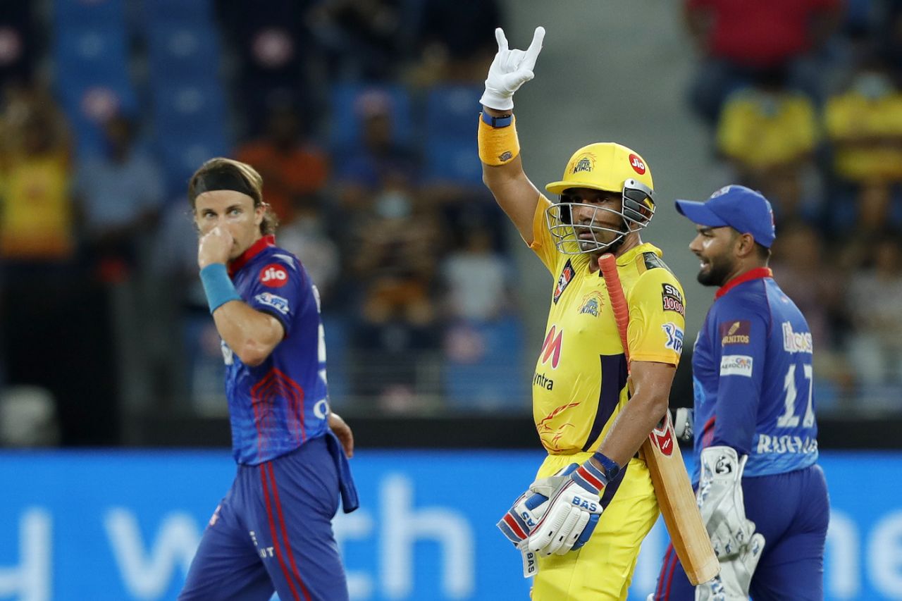 Robin Uthappa celebrates his half-century, Delhi Capitals vs Chennai Super Kings, IPL 2021 Qualifier 1, Dubai, October 10, 2021