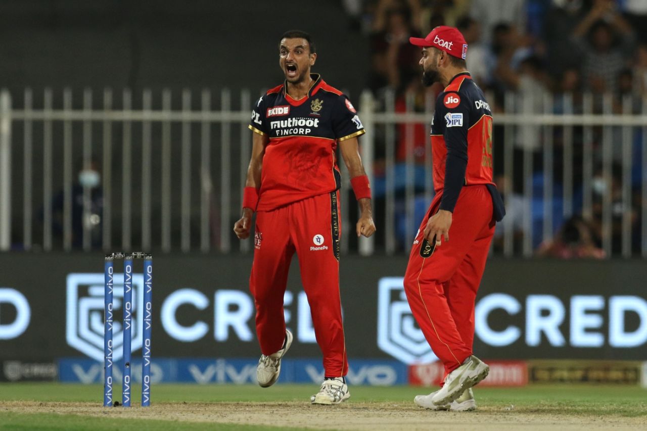 Harshal Patel is pumped up after claiming Venkatesh Iyer, Kolkata Knight Riders vs Royal Challengers Bangalore, IPL 2021, Eliminator, Sharjah, October 11, 2021
