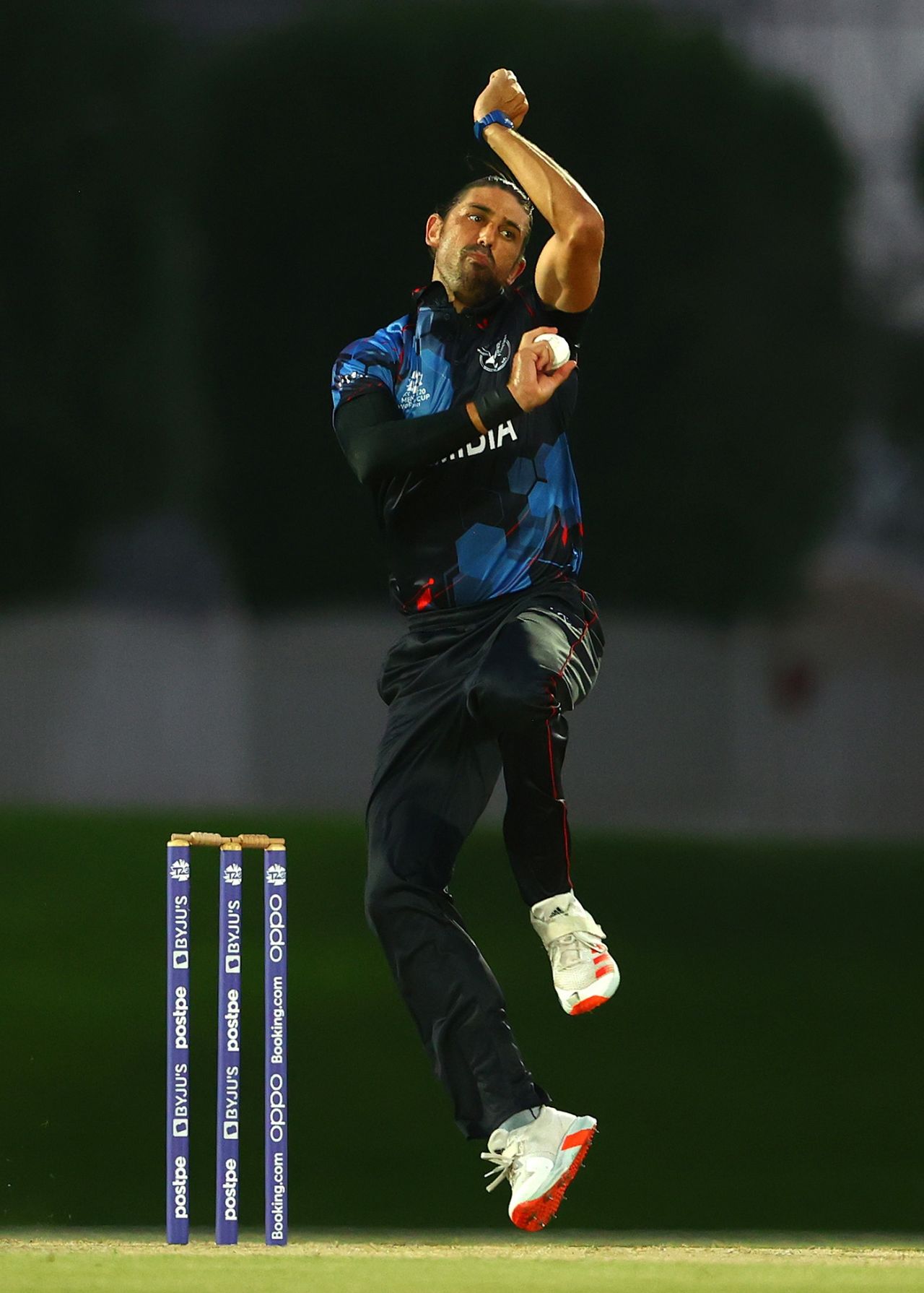 David Wiese bowls, Namibia vs Oman, warm-up match, 7he Sevens Stadium, Dubai, T20 World Cup 2021, October 12, 2021