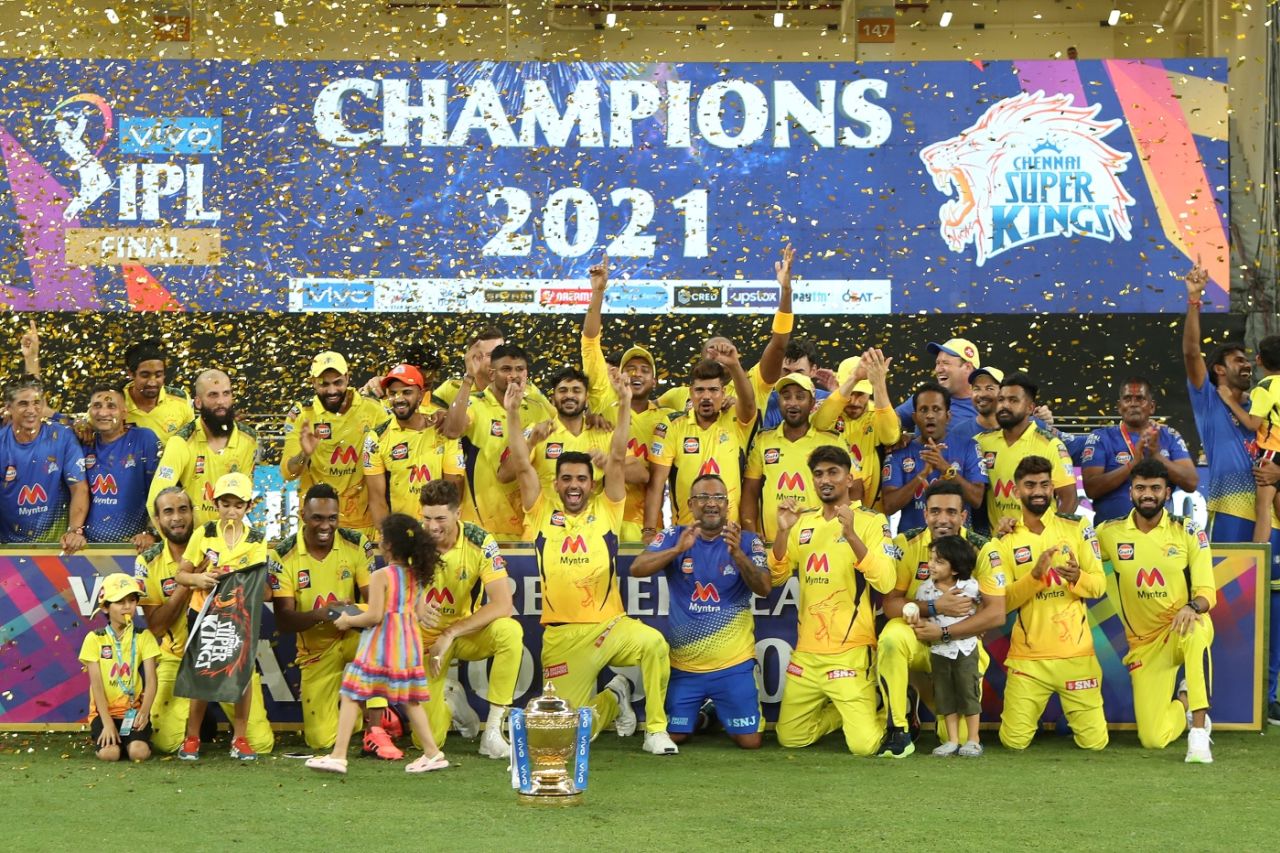 The Chennai Super Kings players' kids join in the celebrations, Chennai Super Kings vs Kolkata Knight Riders, IPL 2021 final, Dubai, October 15, 2021