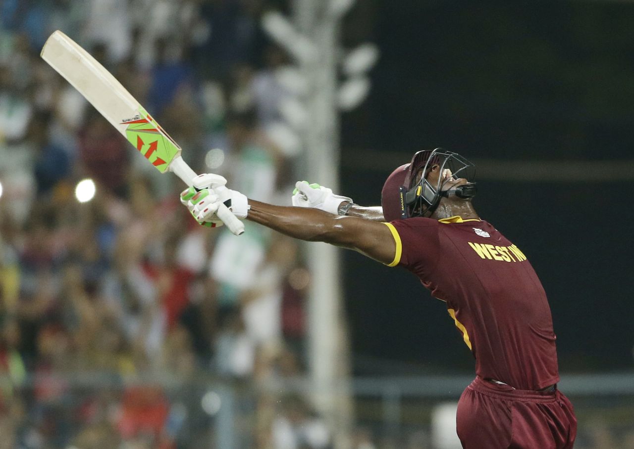 Carlos Brathwaite roars in triumph, England v West Indies, World T20, final, Kolkata, April 3, 2016 