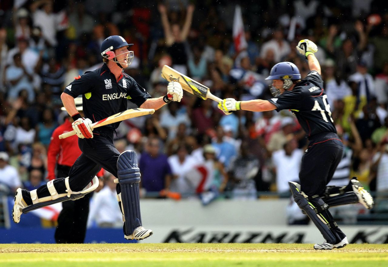 Paul Collingwood celebrates after hitting England's winning runs, ICC World Twenty20 final, Barbados, May 16, 2010