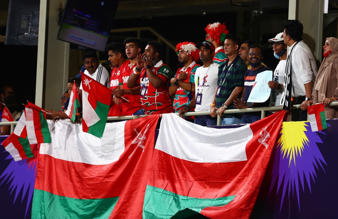 Oman supporters in full swing at the ground, Oman vs Scotland, T20 World Cup, Muscat, October 21, 2021