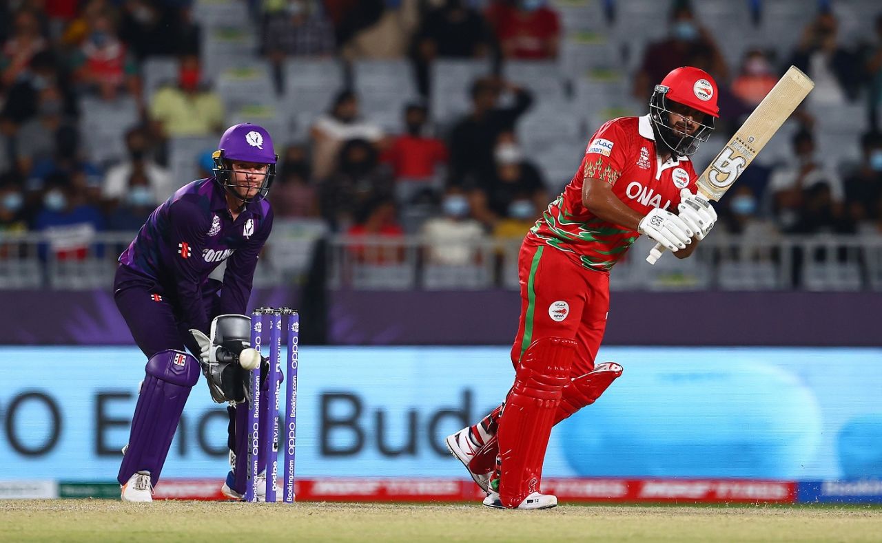 Zeeshan Maqsood nudges one to the on side, Oman vs Scotland, T20 World Cup, Muscat, October 21, 2021