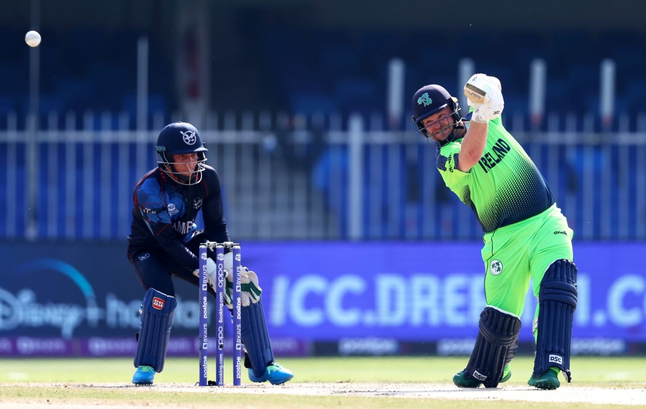 Paul Stirling powers one into the off side, Ireland vs Namibia, T20 World Cup, Sharjah, October 22, 2021