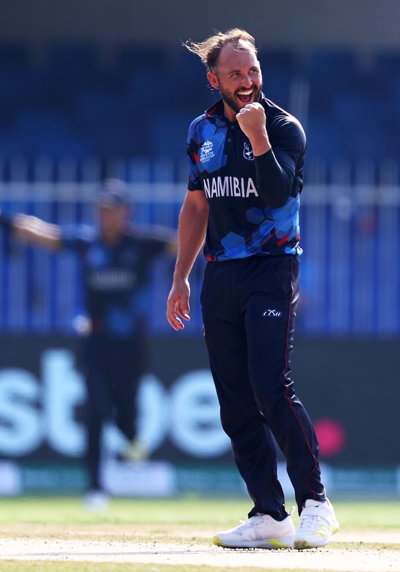 Jan Frylinck celebrates a wicket, Ireland vs Namibia, T20 World Cup, Sharjah, October 22, 2021