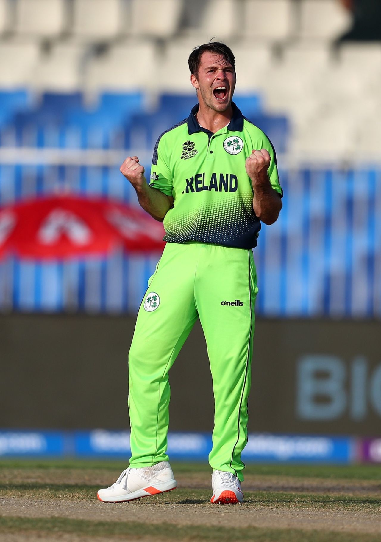 Curtis Campher celebrates a wicket, Ireland vs Namibia, T20 World Cup, Sharjah, October 22, 2021