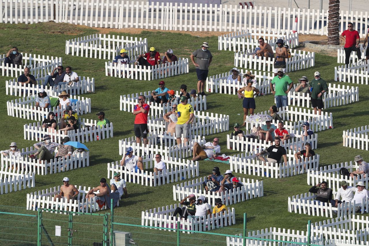 Spectators watch from fenced pens, Australia vs South Africa, T20 World Cup, Abu Dhabi, October 23, 2021