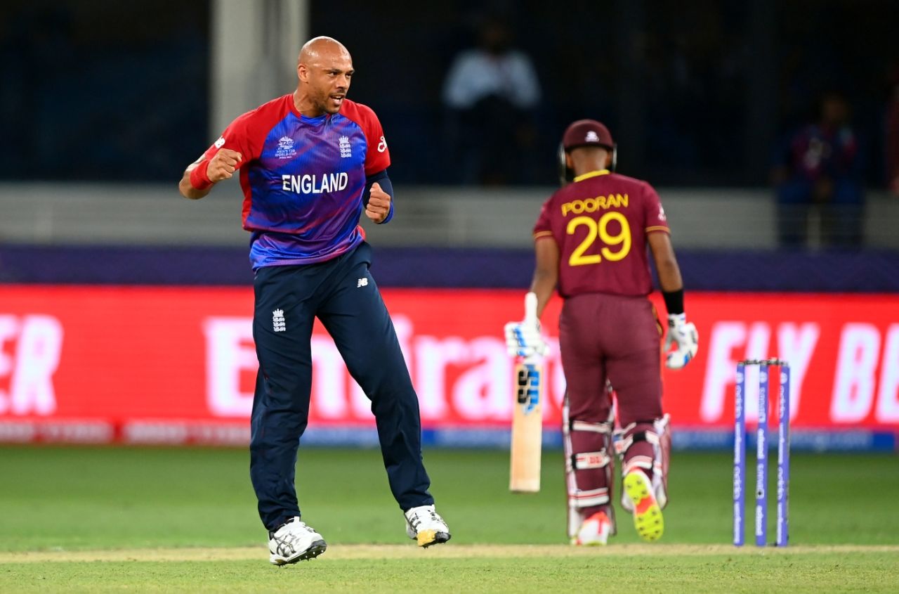 Tymal Mills is pumped up after snagging Nicholas Pooran, England vs West Indies, Men's T20 World Cup 2021, Super 12s, Dubai, October 23, 2021