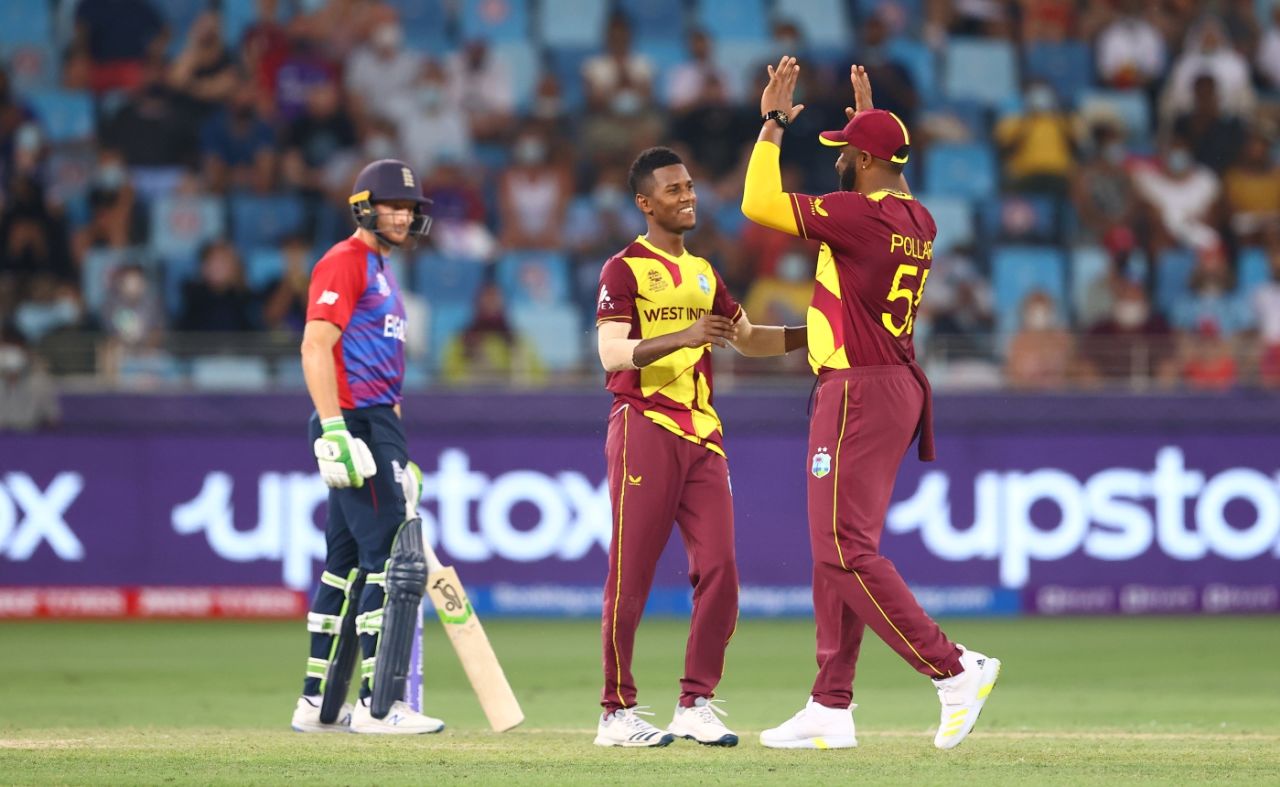 Akeal Hosein claimed two caught and bowleds, England vs West Indies, Men's T20 World Cup 2021, Super 12s, Dubai, October 23, 2021